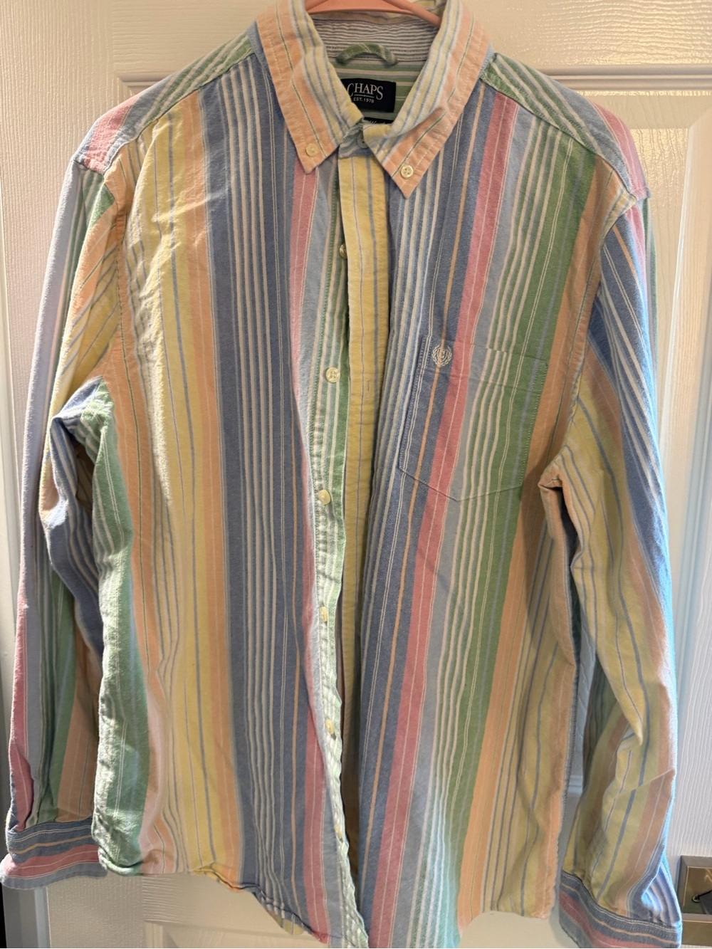 Chaps Men’s Large Seacoast Wash Pastel Striped Button Down Shirt